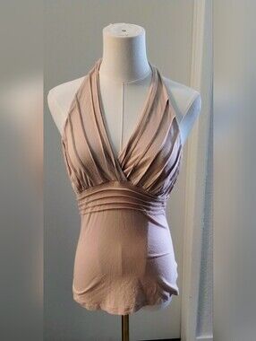 bebe Blush Halter Top with Pleated Bodice